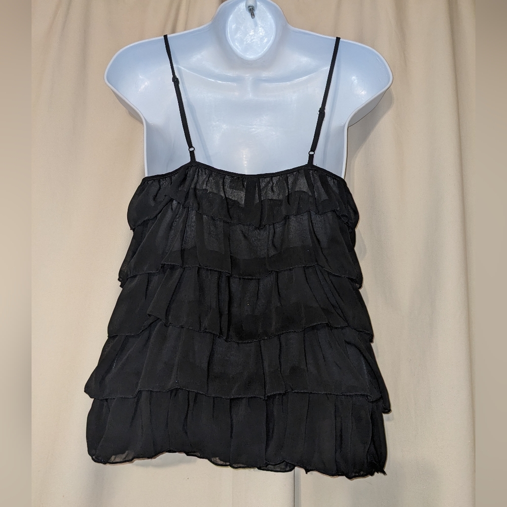H&M black tiered Ruffle Layered Chiffon tank Top 6 - Picture 4 of 4